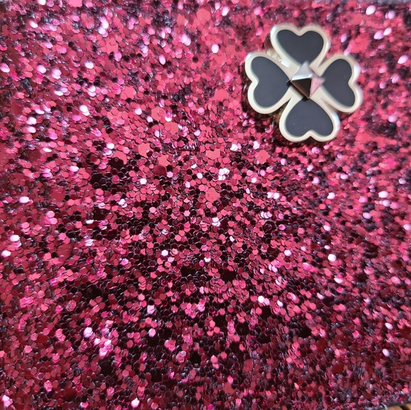 NWT- KATE SPADE-Odette Black Cherry Glitter Medium L-Zip Card Holder in Black Ch - Picture 5 of 9